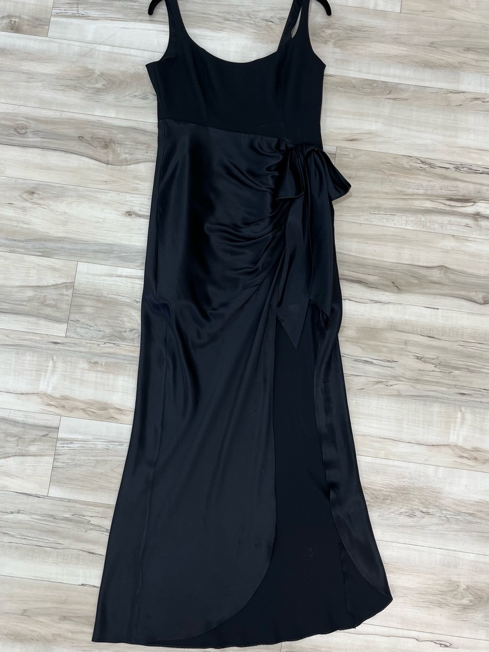 cinq a sept Black Satin-Trim Maxi Dress with Side Tie